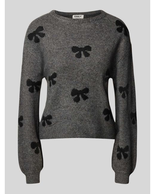 ONLY Regular Fit Gebreide Pullover Met All-Over Motief, Model 'Bora' in het Gray
