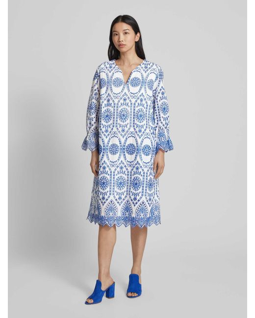 White Label Blue Knielanges Kleid mit Lochstickerei