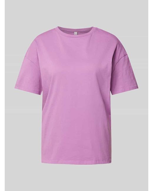 QS Pink T-Shirt mit geripptem Rundhalsausschnitt