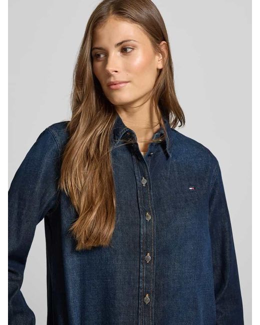 Tommy Hilfiger Blue Regular Fit Denim-Hemdbluse aus Baumwoll-Lyocell-Mix Modell 'MILO'