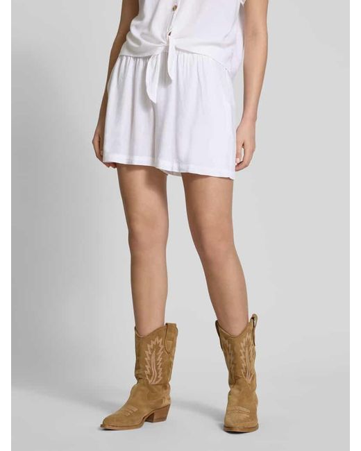 Pieces White Regular Fit Shorts aus Viskose-Leinen-Mix Modell 'PIA'