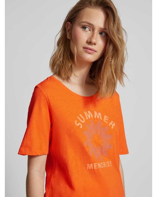 S.oliver Orange T-Shirt mit Statement-Print
