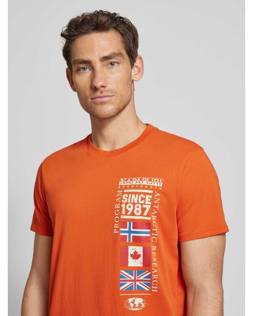 Napapijri T-shirt Met Motiefprint in het Orange voor heren