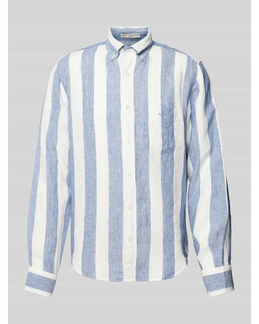 Gant Regular Fit Leinenhemd mit Blockstreifen in Blue für Herren