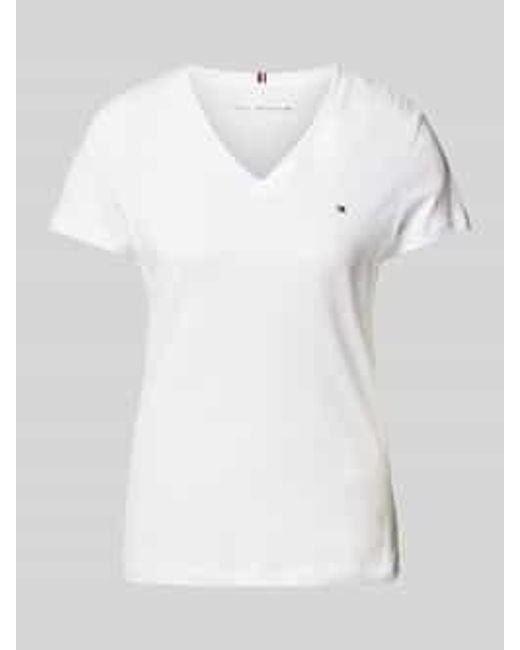 Tommy Hilfiger T-Shirt Van Katoen Met Geborduurd Logo in het White