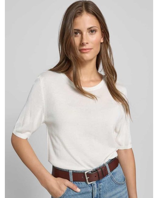 Boss White Relaxed Fit Strickshirt aus Viskose-Mix mit Kaschmir