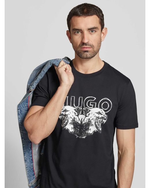 HUGO T-shirt Met Label- En Motiefprint in het Black voor heren