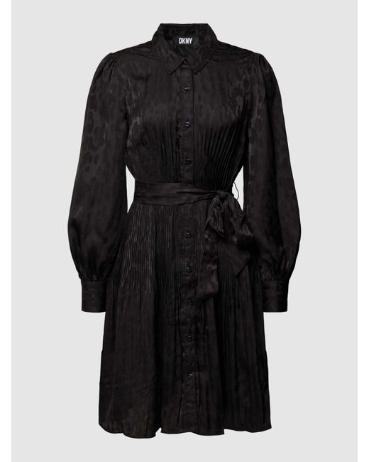 DKNY Black Knielanges Hemdblusenkleid mit Allover-Muster