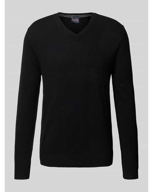 Christian Berg Men Wollpullover mit V-Ausschnitt und Kaschmir-Anteil in Black für Herren