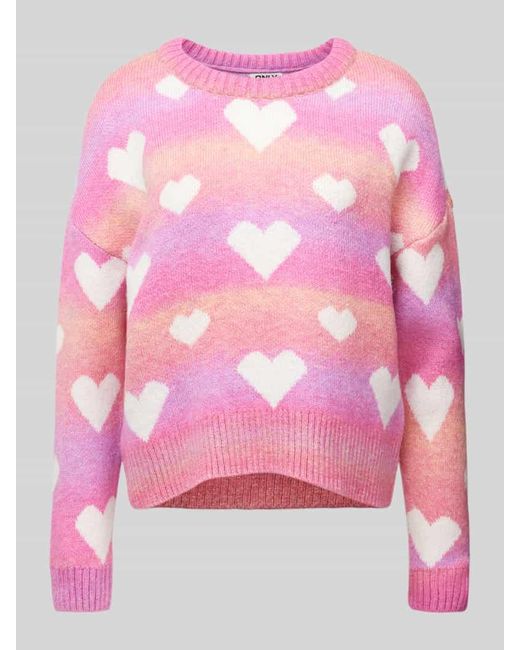 ONLY Pink Strickpullover Mit Rundhalsausschnitt Modell 'Aida'