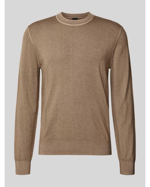 Boss Regular Fit Gebreide Pullover Van Pure Scheerwol, Model 'Astefo' in het Brown voor heren