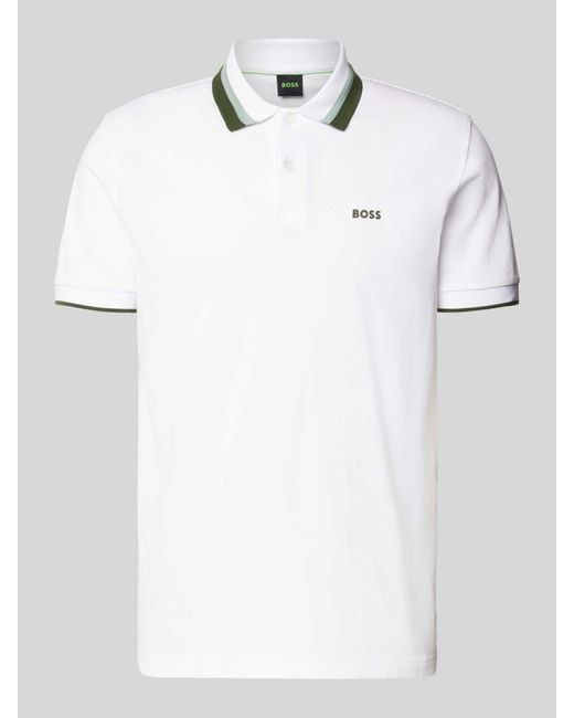 Boss Regular Fit Poloshirt Met Labelprint, Model 'Paddy' in het White voor heren