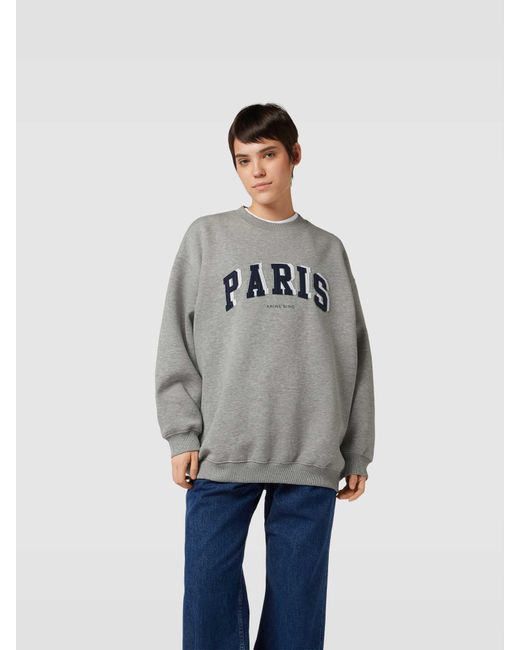 Anine Bing Gray Oversized Sweatshirt mit Label-Print