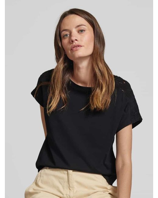 S.oliver Black T-Shirt mit Häkelspitze und Rundhalsausschnitt