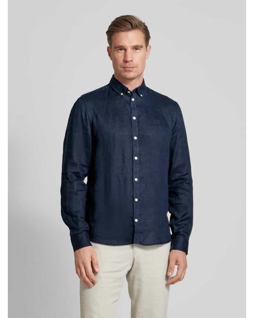Casual Friday Leinenhemd mit Button-Down-Kragen in Blue für Herren