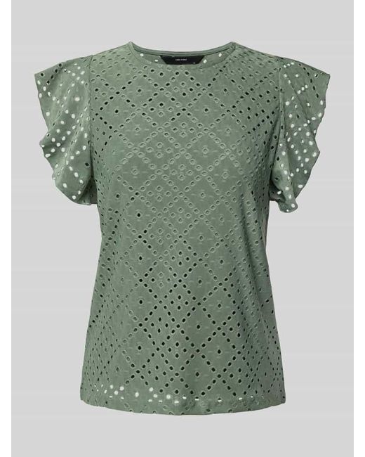 Vero Moda Green Regular Fit T-Shirt mit Lochstickmuster Muster 'TASSA'