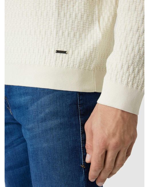 Joop! Gebreide Pullover Met Structuurmotief in het White voor heren