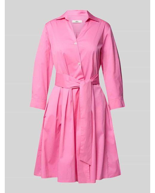 0039 Italy Pink Knielanges Hemdblusenkleid mit Bindegürtel Modell 'JULE'
