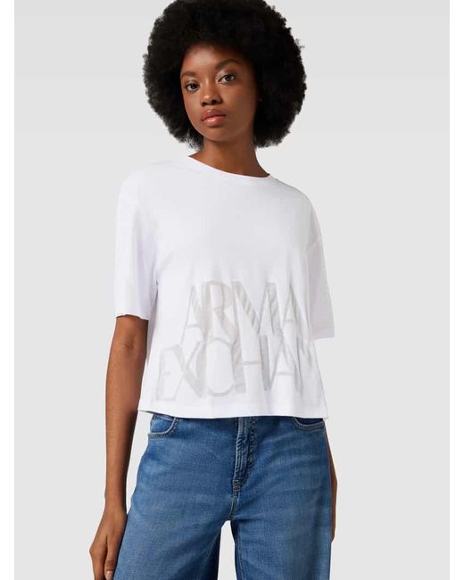 Armani Exchange White T-Shirt mit Label-Print