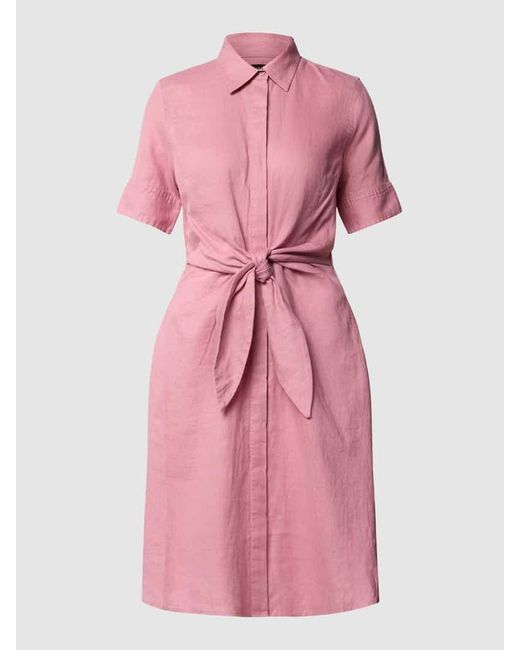 Ralph Lauren Pink Knielanges Leinenkleid mit Bindegürtel Modell 'WAKANA'