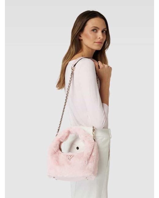 Guess Pink Handtasche mit Kunstfellbesatz Modell 'KATINE'