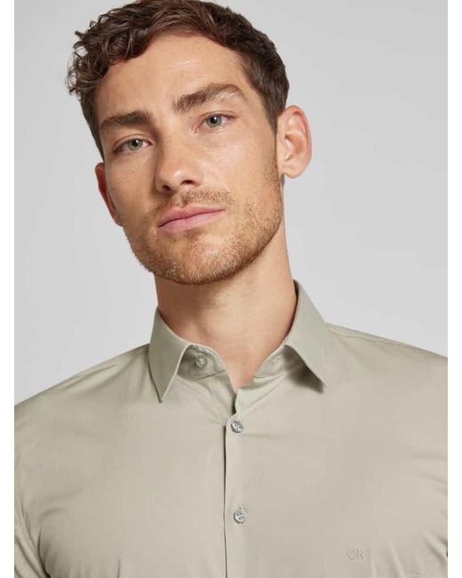 Calvin Klein Slim Fit Business-Hemd Mit Label-Stitching Modell 'Bari' in Natural für Herren