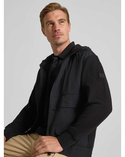 Boss Regular Fit Sweatjack Van Puur Katoen, Model 'Ze_Hood' in het Black voor heren
