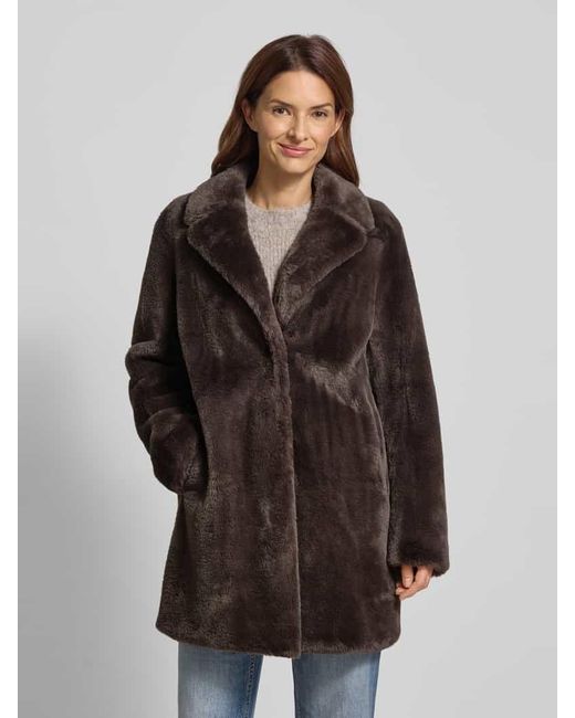 White Label Brown Mantel mit Kunstfellbesatz