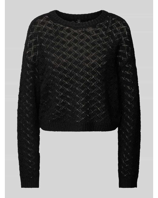 ONLY Black Regular Fit Strickpullover Mit Lochstrickmuster Modell 'Miami'