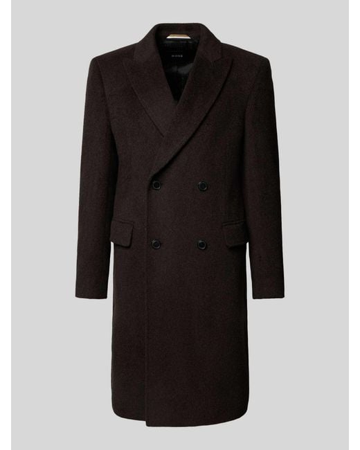 Boss Regular Fit Lange Wollen Jas Van Alpacamix, Model 'Hyde-Db-Peak-254' in het Black voor heren