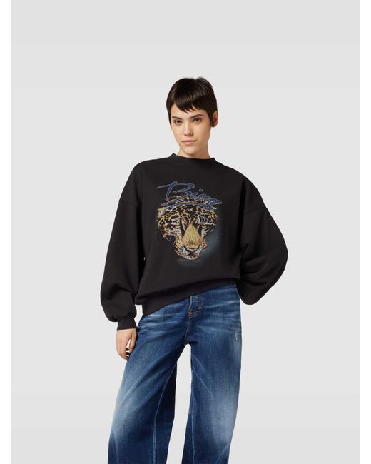 Anine Bing Black Oversized Sweatshirt mit Label-Print