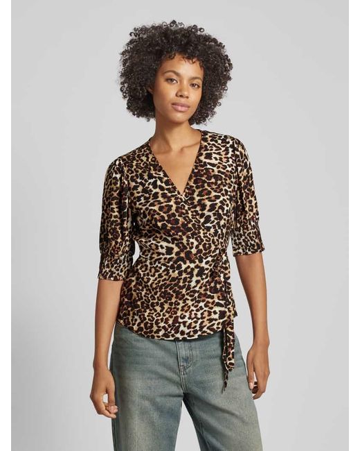 Pieces Natural Wickelbluse mit Animal-Print Modell 'TALA'