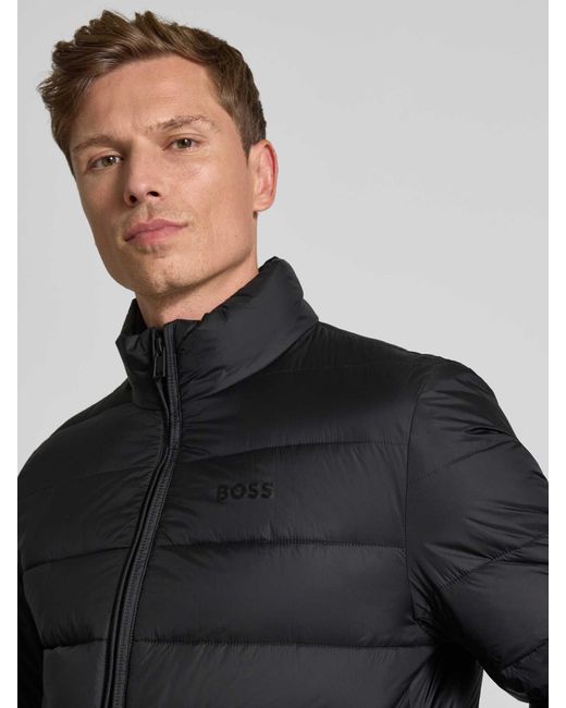 Boss Regular Fit Gewatteerd Jack Met Labelprint, Model 'Ciko' in het Black voor heren