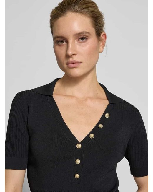 MORE&MORE Black Strickshirt Mit Reverskragen