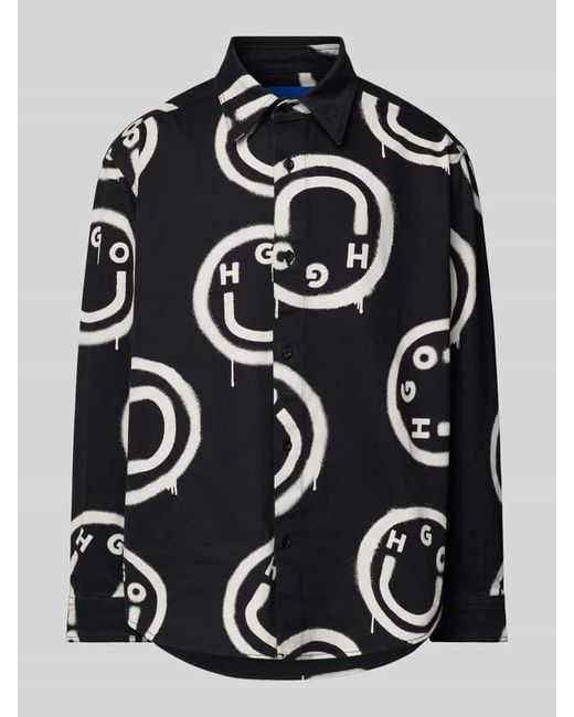 HUGO Regular Fit Freizeithemd mit Motiv-Print Modell 'Ebolt' in Black für Herren