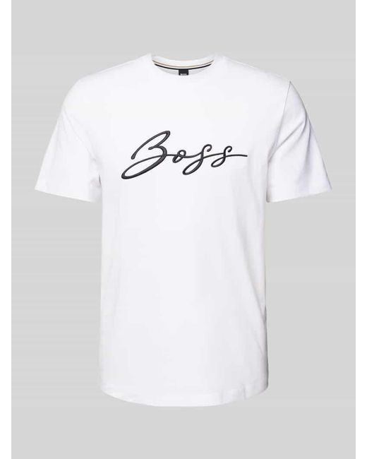 Boss T-Shirt mit Label-Stitching Modell 'Thompson' in White für Herren