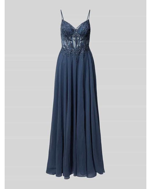 Luxuar Blue Abendkleid mit Ziersteinbesatz