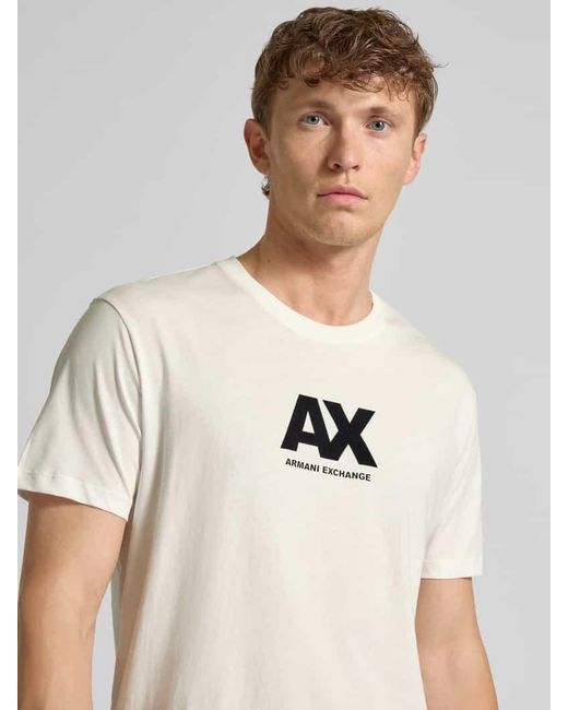 ARMANI EXCHANGE Regular Fit T-Shirt aus reiner Baumwolle mit Logo-Print in Natural für Herren