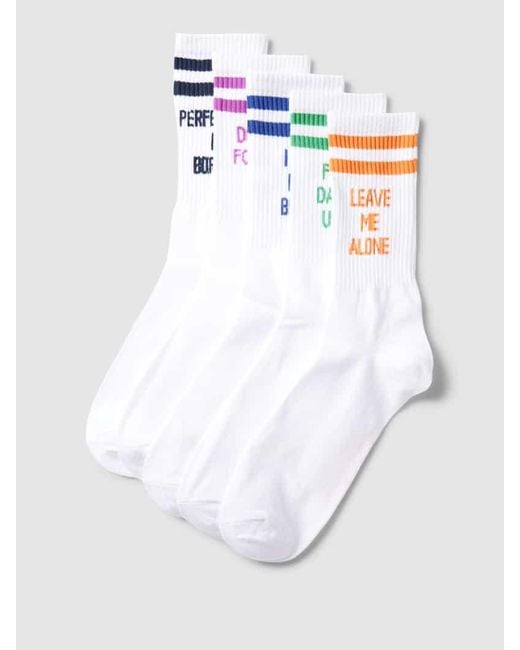 Jack & Jones Socken mit Kontraststreifen Modell 'STATEMENT TEXT' im 5er-Pack in White für Herren