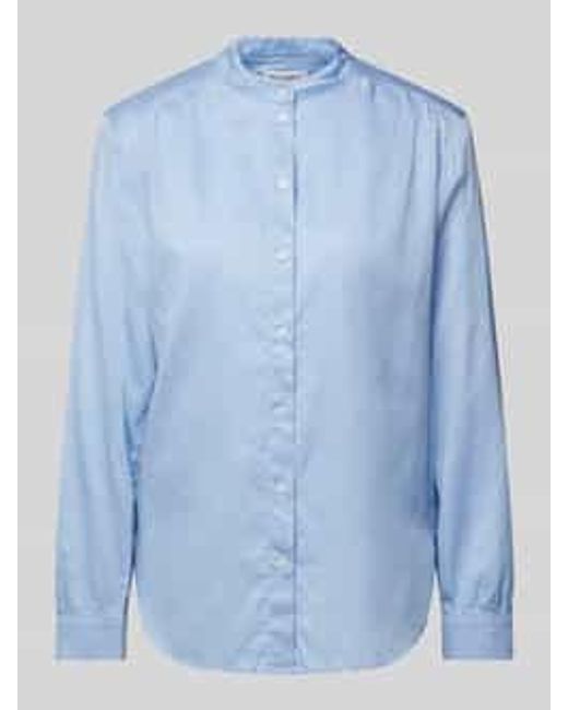 Marc O' Polo Relaxed Fit Blouse Met Opstaande Kraag Van Zacht Katoen-satijn in het Blue