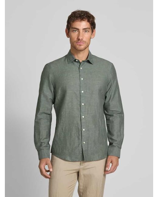 Jake*s Slim Fit Freizeithemd aus Leinen-Baumwoll-Mix in Green für Herren