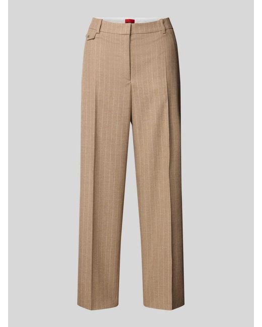 HUGO Regular Fit Stoffen Broek Met Krijtstreepmotief, Model 'Henore' in het Natural