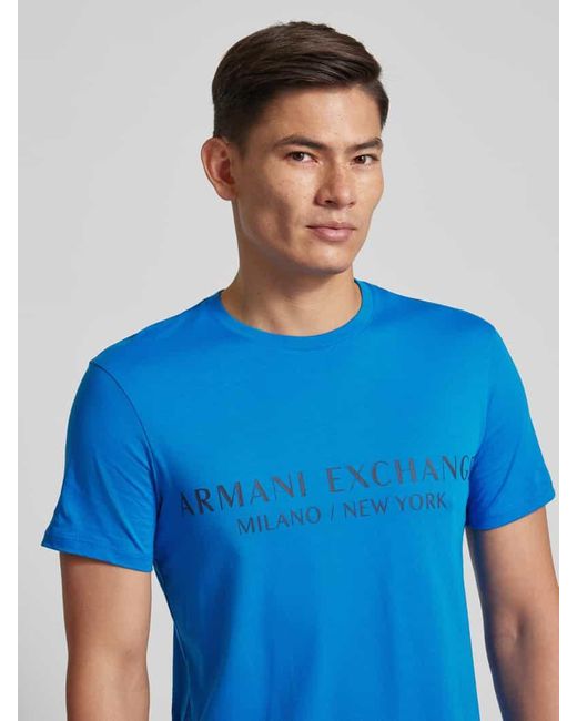 Armani Exchange T-Shirt mit Label-Print Modell 'milano/nyc' in Blue für Herren