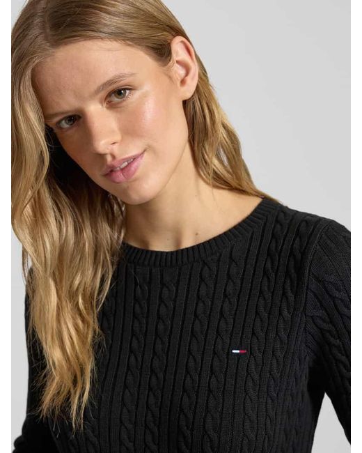 Tommy Hilfiger Black Regular Fit Strickpullover aus reiner Baumwolle
