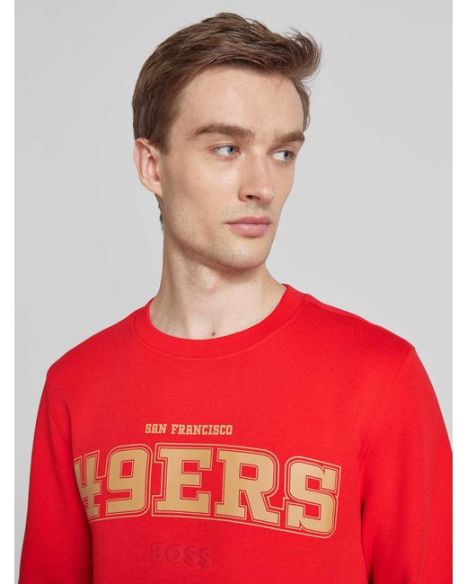 Boss Sweatshirt Met Labelpatch, Model 'Nfl' in het Red voor heren