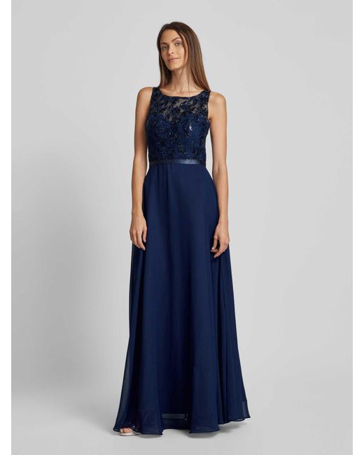 Luxuar Blue Abendkleid mit Spitzenbesatz und Pailletten