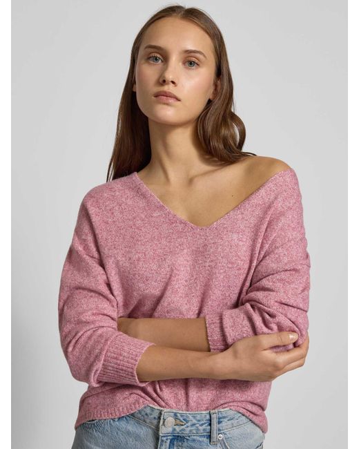 ONLY Regular Fit Pullover Met V-Hals, Model 'Rica Life' in het Pink