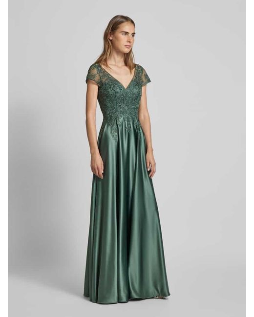 Luxuar Green Tailliertes Abendkleid Mit Spitzen- Und Ziersteinbesatz