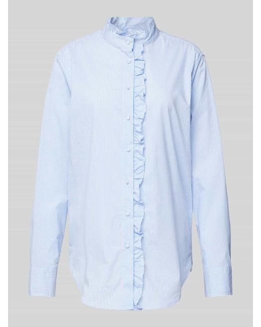 0039 Italy Blue Regular Fit Bluse mit Rüschen Modell 'MIRA FANCY'