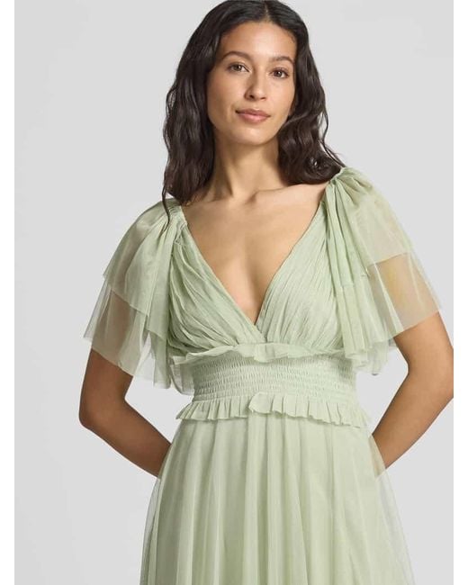 LACE & BEADS Green Knielanges Cocktailkleid mit V-Ausschnitt